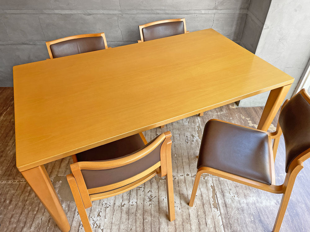 アルフレックス arflex NEW STATION2 ダイニングテーブル ＆ NU アームレスチェア オーク材 レザー ブラウン 川上元美 スタッキング 4脚 中古品 買い取りしました。