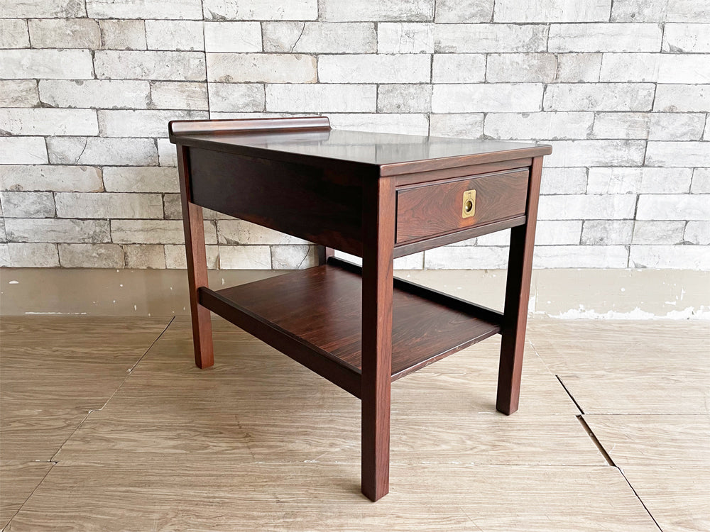 ブルクスボ BRUKSBO Tegnekontor ローズウッド サイドテーブル ナイトテーブル 抽斗1杯 真鍮取手 ビンテージ 北欧家具 中古品 買い取りしました。