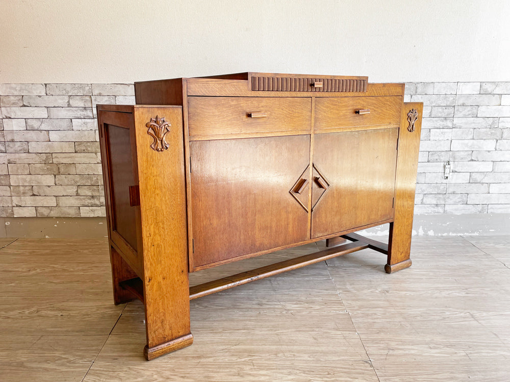 UKアンティーク UK Antique サイドボード キャビネット オーク材 W137cm アールデコ 英国家具 中古品 買い取りしました。