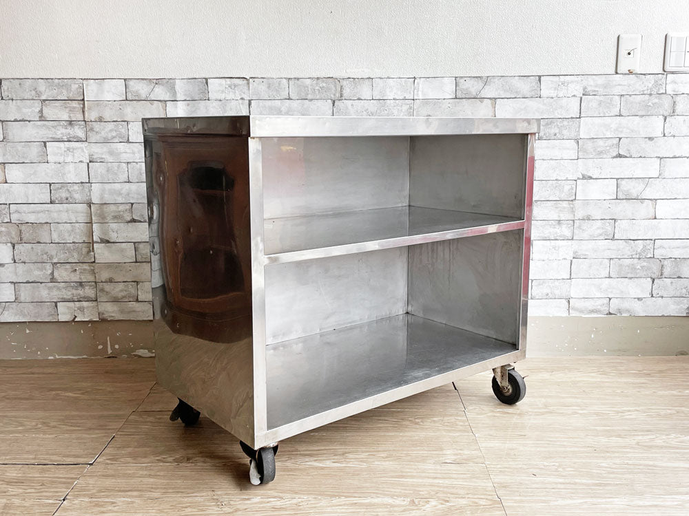 インダストリアルスタイル Industrial Style ステンレス シェルフ 2段 カウンター キャスター付 W89.5cm ガレージ キッチン収納 作業台 店舗什器  中古品 買い取りしました。