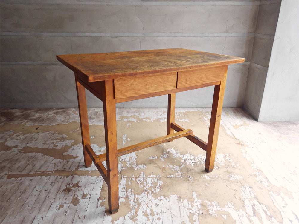 ジャパンビンテージ Japan Vintage 木味 楢材 デスク 作業台 抽斗2杯 W89cm 古家具 中古品 買い取りしました。