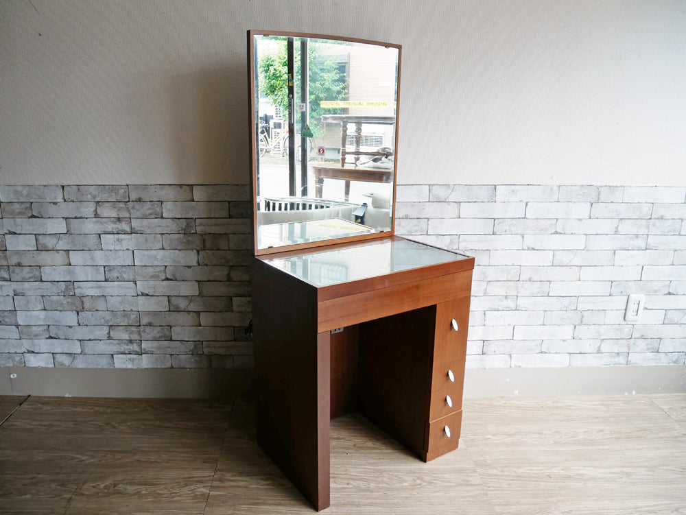 モダンデザイン ドレッサー デスク 鏡台 ガラス天板 鏡面角度調整可  中古品  買い取りしました。