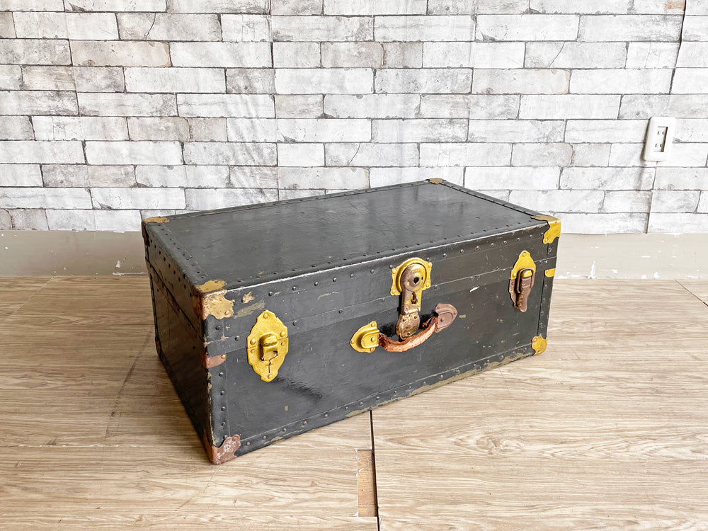 ビンテージ トランクボックス ブラック×ゴールド 革ハンドル vintage 店舗什器 現状品  中古品  買い取りしました。