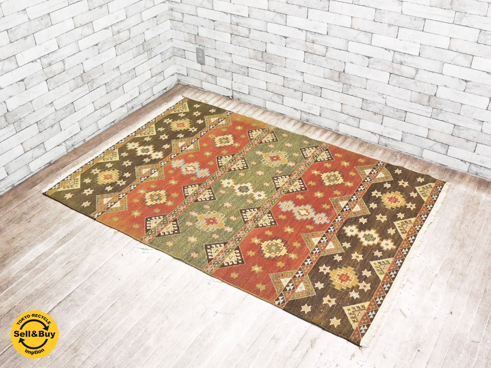 キリム柄 手織り ウール ラグ 絨毯 イラン産 122×184 cm 中古品 買い取りしました。