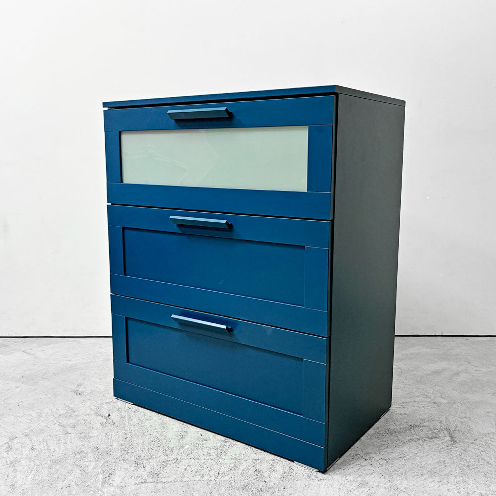 【祖師ヶ谷大蔵店】イケア IKEA ブリネス BRIMNES 3ドロワー チェスト 箪笥 ブルー系カラー 磨りガラス スウェーデン 買取させていただきました。