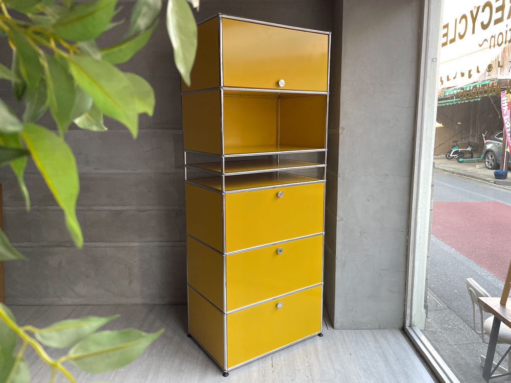 ユーエスエムハラー USMハラー USM Haller モジュラーファニチャー キャビネット シェルフ フリップアップドア ドロップダウンドア 1列7段 イエロー 定価￥473,738-  中古品 買い取りしました。