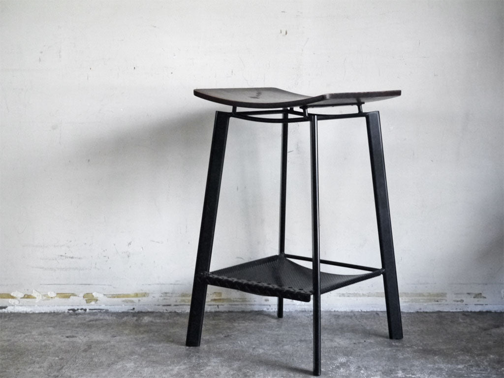 インダストリアル デザイン industrial design ハイスツール ウッドシート パンチングメタルシェルフ H64.5cm 中古品 買い取りしました。