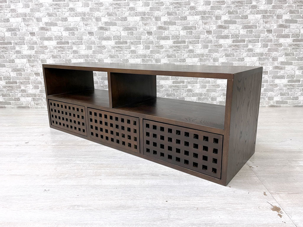 エーフラット a.flat キューブ Cube テレビボード AVボード アッシュ無垢材 引き出し3杯 W116cm アジアンモダンスタイル 定価￥76,417- 中古品 買い取りしました。