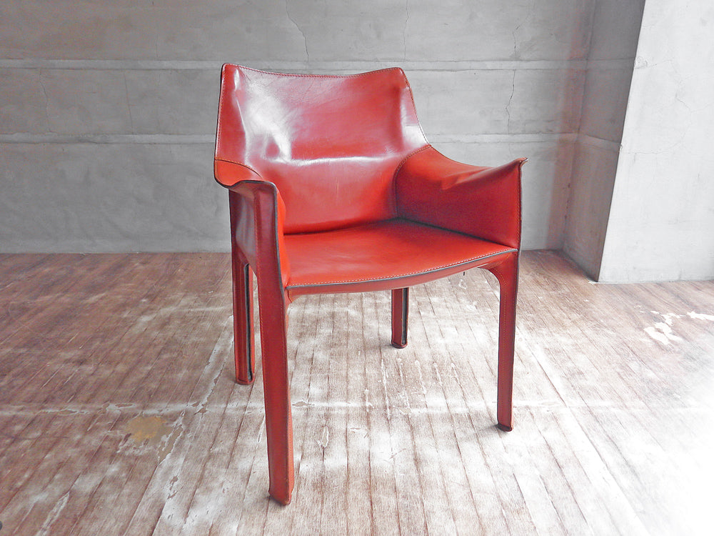 カッシーナ Cassina 413 CAB アームチェア キャブチェア 本革 赤茶 マリオ・ベリーニ イタリア モダンデザイン MoMA 永久展示品 現状品 中古品 買い取りしました。