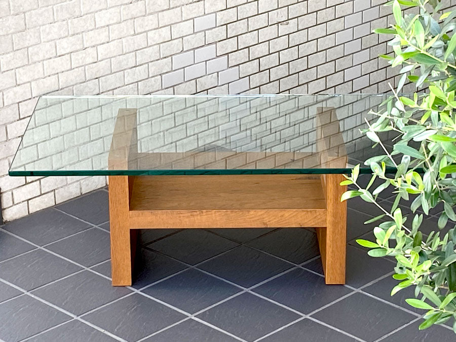 トラックファニチャー TRUCK FURNITURE オーク ガラストップ ローテーブル OAK GLASS-TOP LOW TABLE W110cm ～重厚感漂うTRUCK FURNITUREの定番ローテーブル～