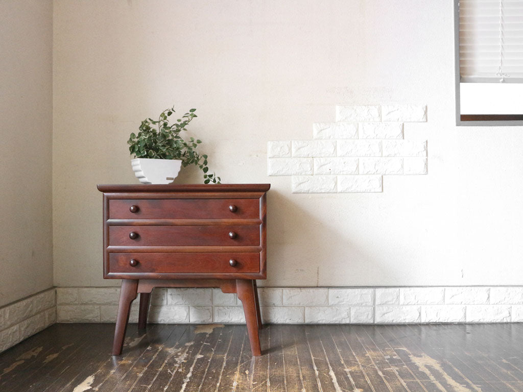 松本民芸家具 サイド卓 脚付き チェスト 3段 ミズメザクラ 無垢材 サイドテーブル サイドチェスト 収納家具 民藝家具 和家具 定価￥175,000- 中古品  買い取りしました。