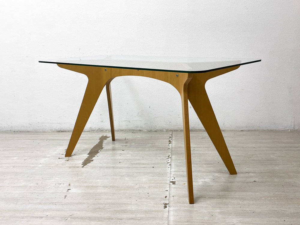 イーアンドワイ E&Y ペガサス ダイニングテーブル PEGASUS DINING TABLE Sサイズ W140cm ガラストップ ビーチ材 ナチュラル 定価￥154,000- 中古品 買い取りしました。