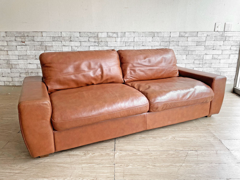 ウニコ unico テラ TERRA レザーソファ 3シーター Leather sofa 3 seater 3人掛け 本革 ブラウン フェザークッション 廃番 定価￥217,800- 中古品 買い取りしました。