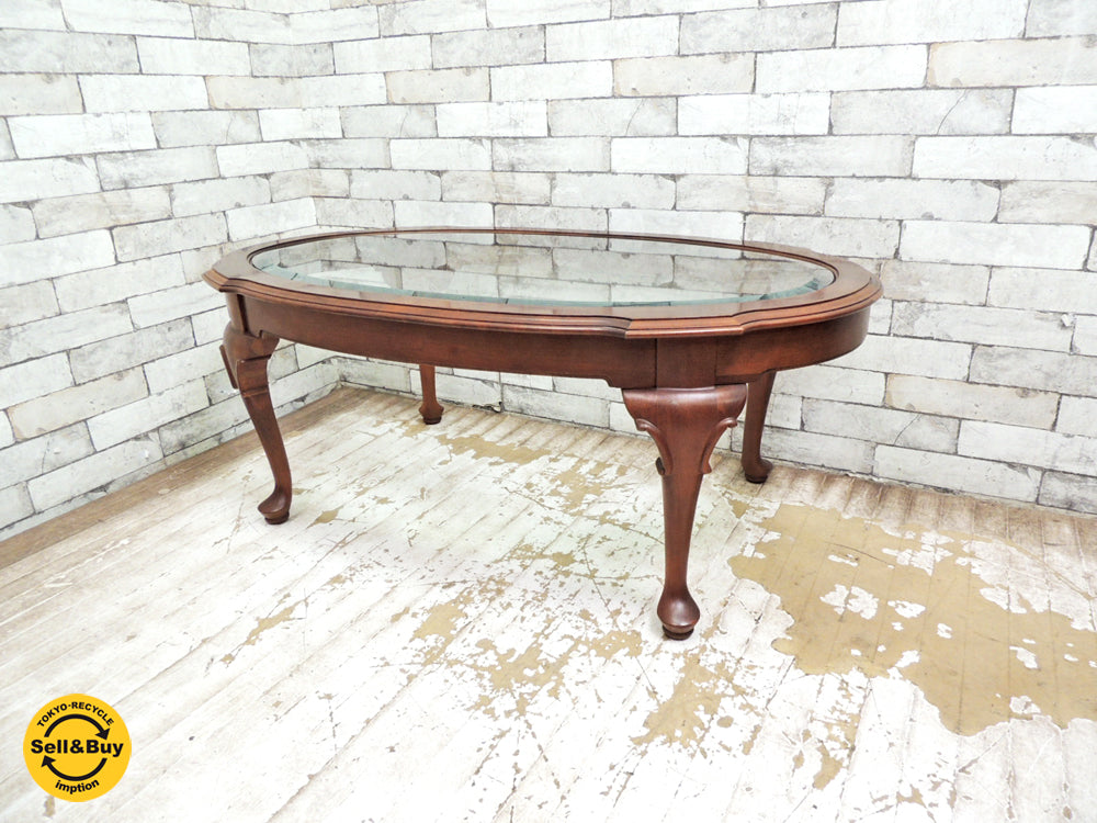 イーセンアーレン ETHAN ALLEN コーヒーテーブル オーバル ガラストップ 米国  中古品 買い取りしました。
