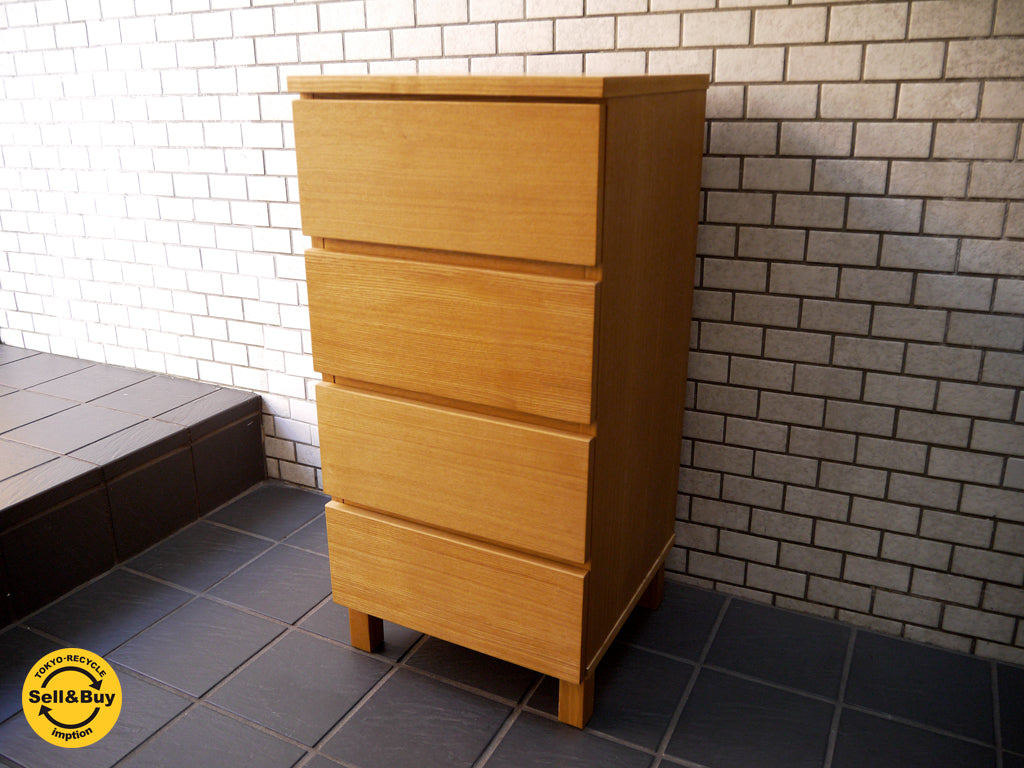 無印良品 MUJI タモ材 ブラウン スリムチェスト 4段 廃番 　中古品 買い取りしました。