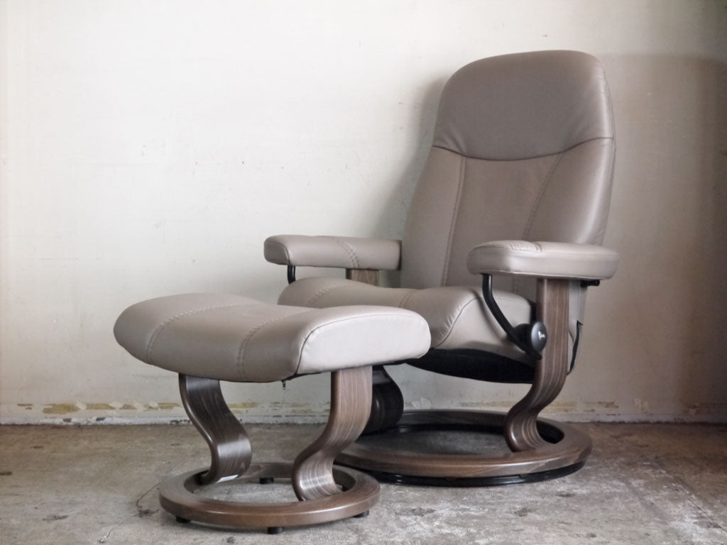 エコーネス EKORNES ストレスレスチェア Stressless コンサル Consul リクライニングチェア オットマンセット Sサイズ レザー グレー 北欧 ノルウェー 美品 中古品 買い取りしました。