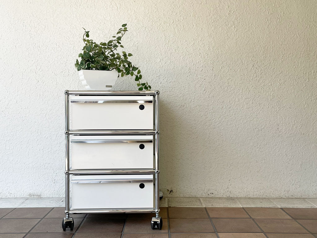 ユーエスエムハラー USM Haller モジュラーファニチャー Modular Furniture ハラーシステム ロールボーイ ワゴン デスクキャビネット 3ドロワー ホワイト 買い取りしました。