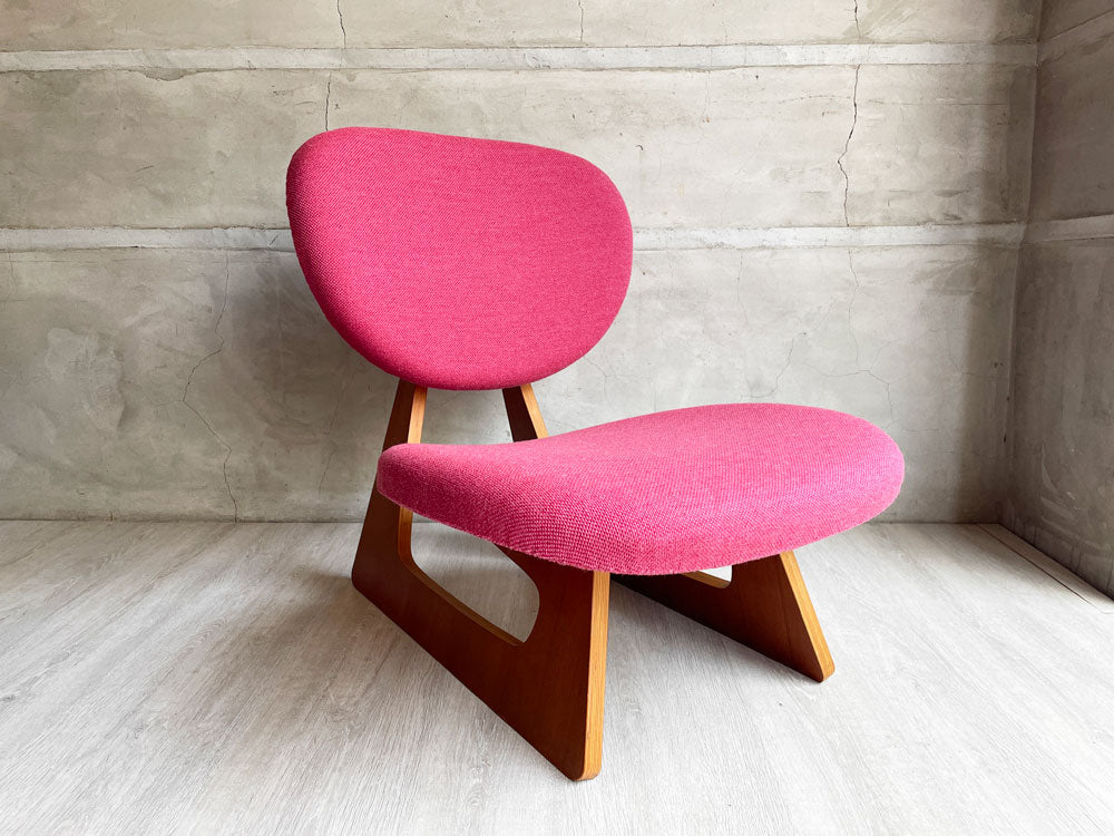 天童木工 Tendo ビンテージ チーク材 低座椅子 ピンク ローチェア 長大作 グッドデザイン賞受賞 NC生地 ファブリック張替済 中古品 買い取りしました。