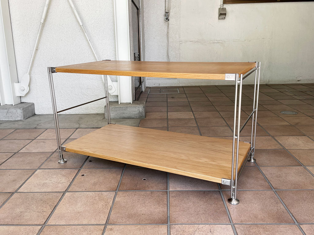 無印良品 MUJI ステンレスユニットシェルフ オーク材 ワイド 低 オープンシェルフ AVボード W86 クロスバー欠品  中古品 買い取りしました。