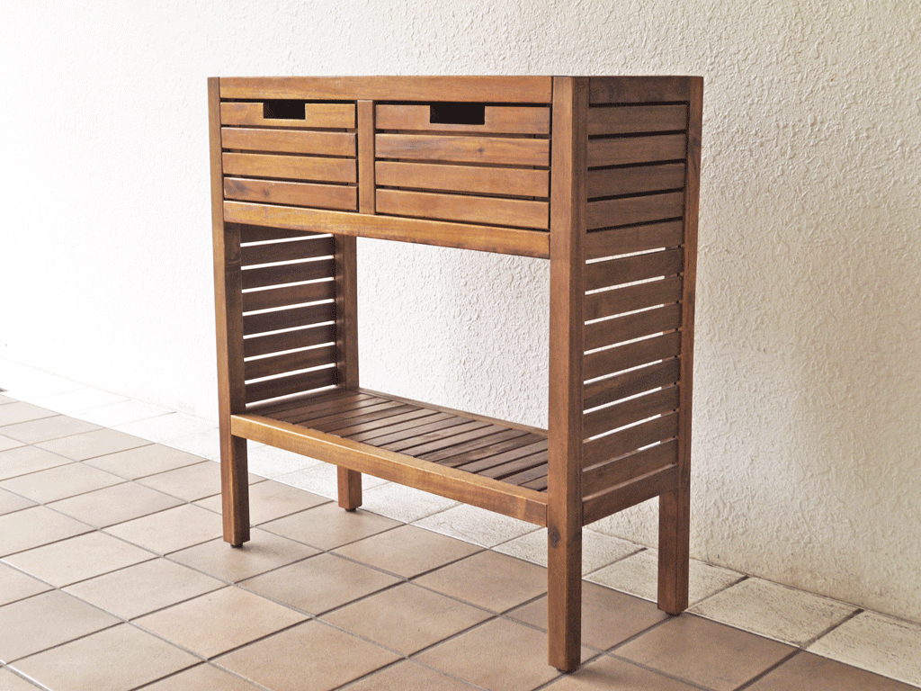 カントリーデザイン Country design 無垢材 キッチンラック スリムラック オープン 2ドロワー 中古品 買い取りしました。