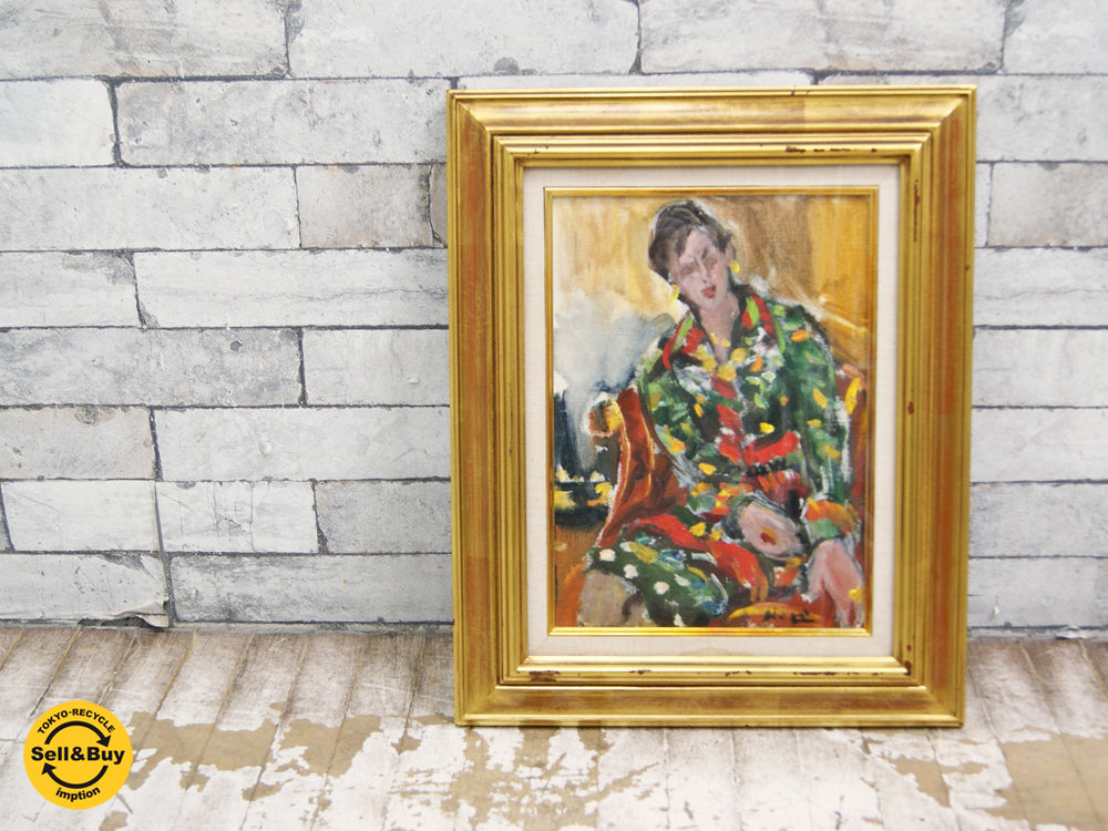 原精一 人物画 油彩 『 少女座像 』 中古品 買い取りしました。
