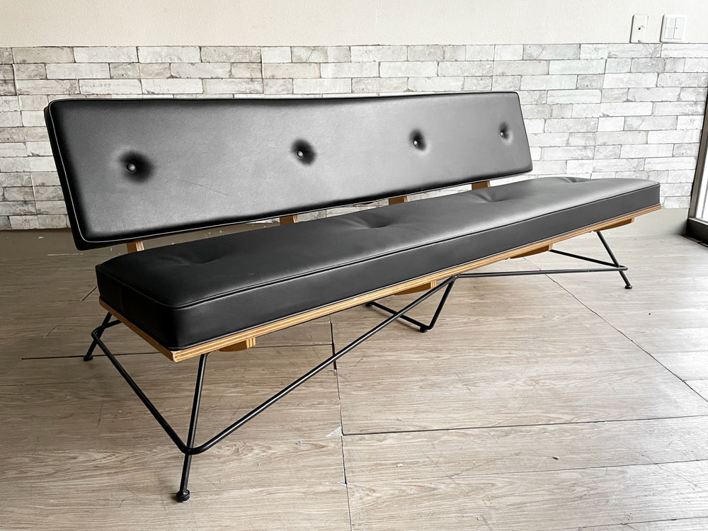 ドワーフ DWARF マイスター MEISTER 3シーターソファ MS2 Sofa ブラック PVCレザー 座面張替済 ミッドセンチュリーモダン 定価￥338,800- 中古品 買い取りしました。