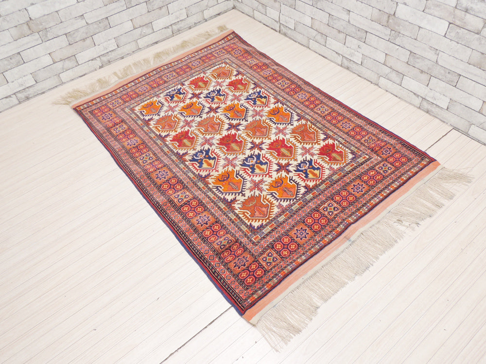アフガニスタン絨毯 トラディショナルカーペット トライバルラグ 115×162cm シルク ウール レッド系 中古品 買い取りしました。