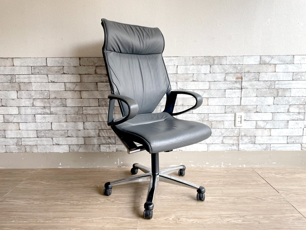 ウィルクハーン Wilkhahn モダス Modus エグゼクティブチェア デスクチェア オフィスチェア 本革張り グレー 定価￥627,000- 現状特価品  中古品  買い取りしました。