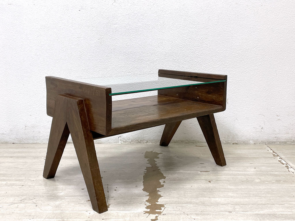 ピエールジャンヌレ Pierre Jeanneret コーヒーテーブル Coffee Table スモール チーク無垢材 ガラス チャンディーガル レター有 60‘s ビンテージ CHH/T57 中古品 買い取りしました。