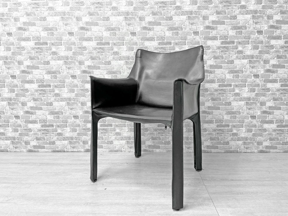 カッシーナ Cassina 413 CAB アームチェア キャブチェア 本革 ブラック マリオ・ベリーニ イタリア モダンデザイン   中古品 買い取りしました。