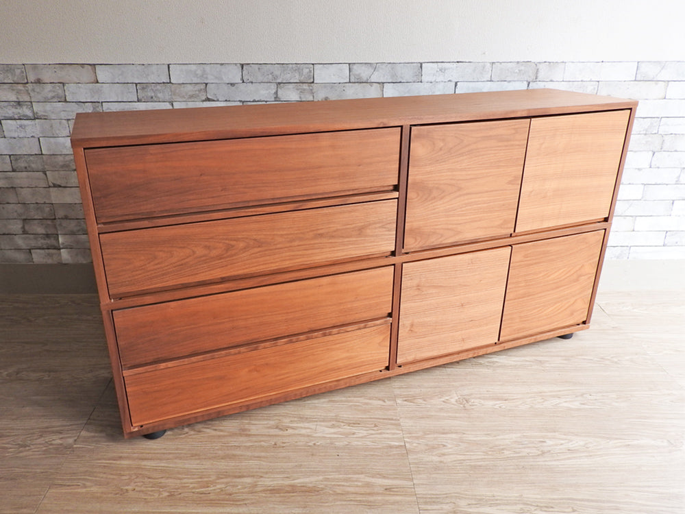 無印良品 MUJI スタッキングキャビネット サイドボード ウォールナット材 木製扉付き W162.5cm 合計定価￥76,740-  中古品  買い取りしました。