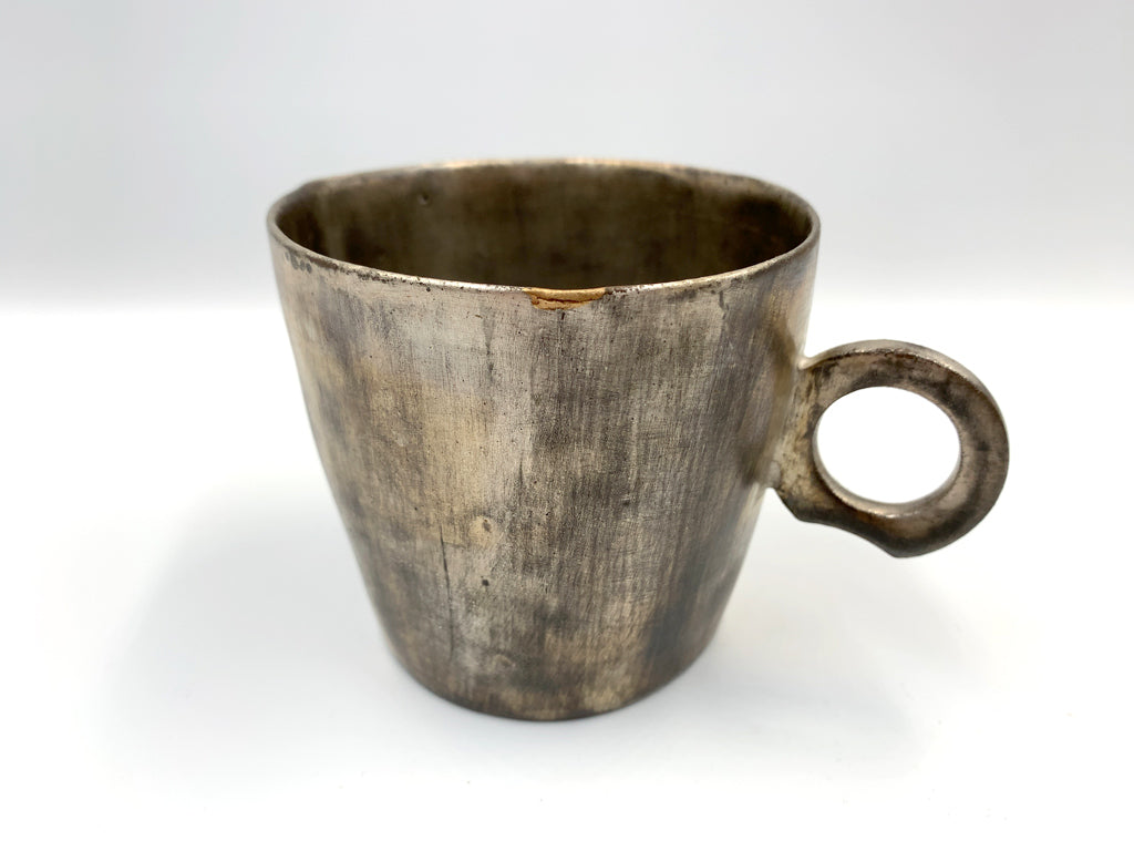 安藤 雅信 銀彩ピューター カプチーノマグ カップ 直径8.5cm 陶芸家 現代作家 金継ぎ有 中古品 買い取りしました。