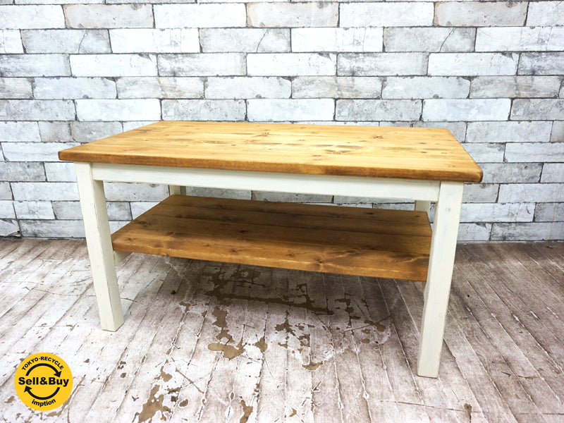 フレンチカントリースタイル French Country Style パイン材天板 ローテーブル シャビーペイント   中古品 買い取りしました。祖師ヶ谷大蔵店 出張買取もお任せ下さい。