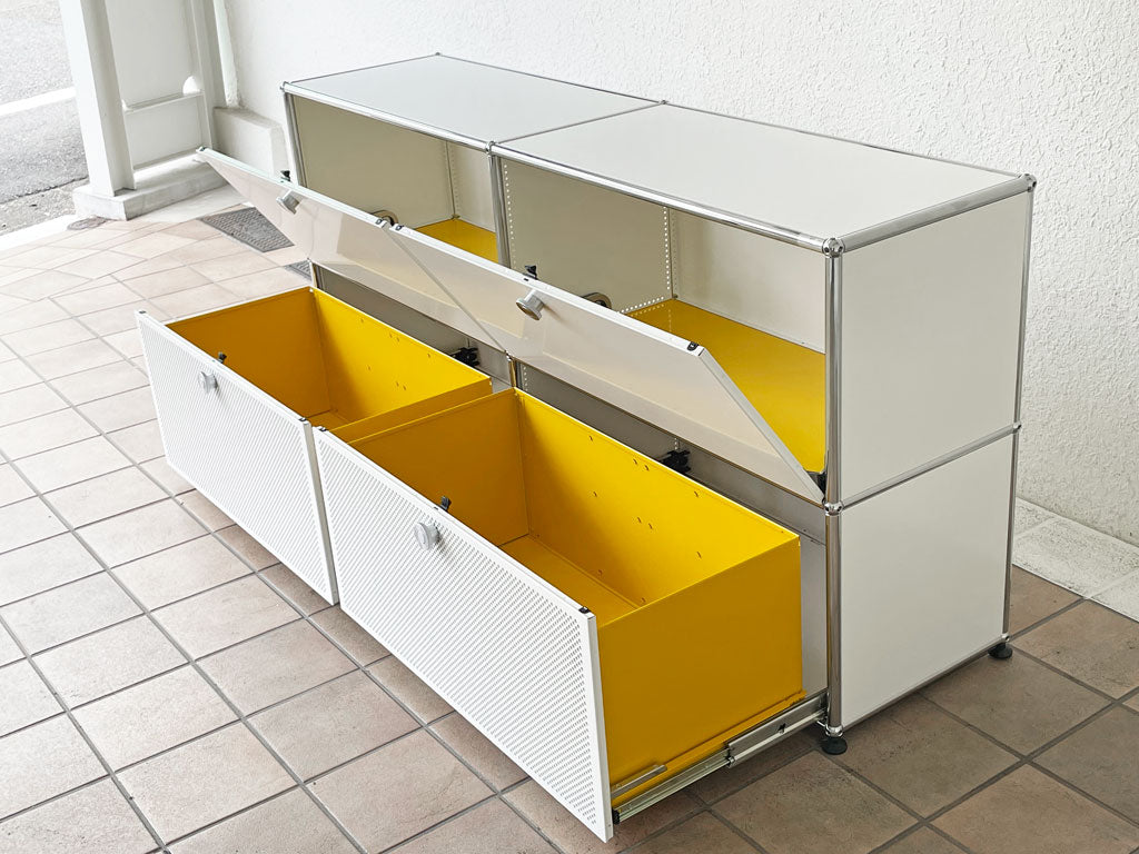 ユーエスエムハラー USM Haller モジュラーファニチャー サイドボード 2列2段 ピュアホワイト ドロップダウンドア エクステンションドア アコースティックパネル メタルボックス付き ～ 意外性のハラーキャビネット ～