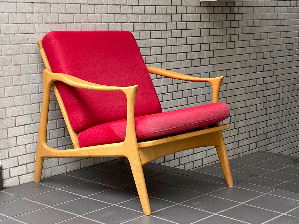 タイムレスクラフト Timeless craft ノードソファ Nordo sofa 1人掛け ホワイトアッシュ無垢材 ウールレッド ファブリック フレデリック・カイザー リプロダクト 中古品 買い取りしました。