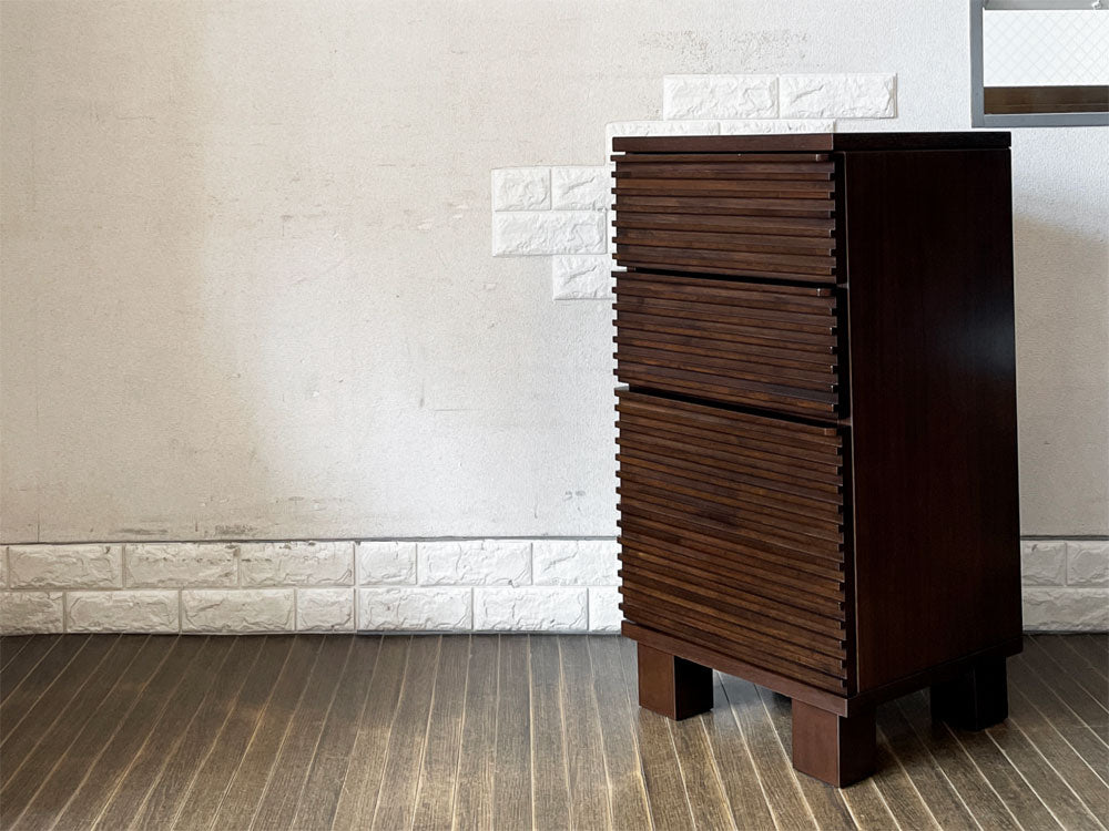 エーフラット a.flat ルーバー Louver cabinet v02 425H キャビネット 抽斗2杯 左開き扉 脚付 Ｈ86cm アジアンリゾートスタイル 定価￥76,890-  中古品  買い取りしました。
