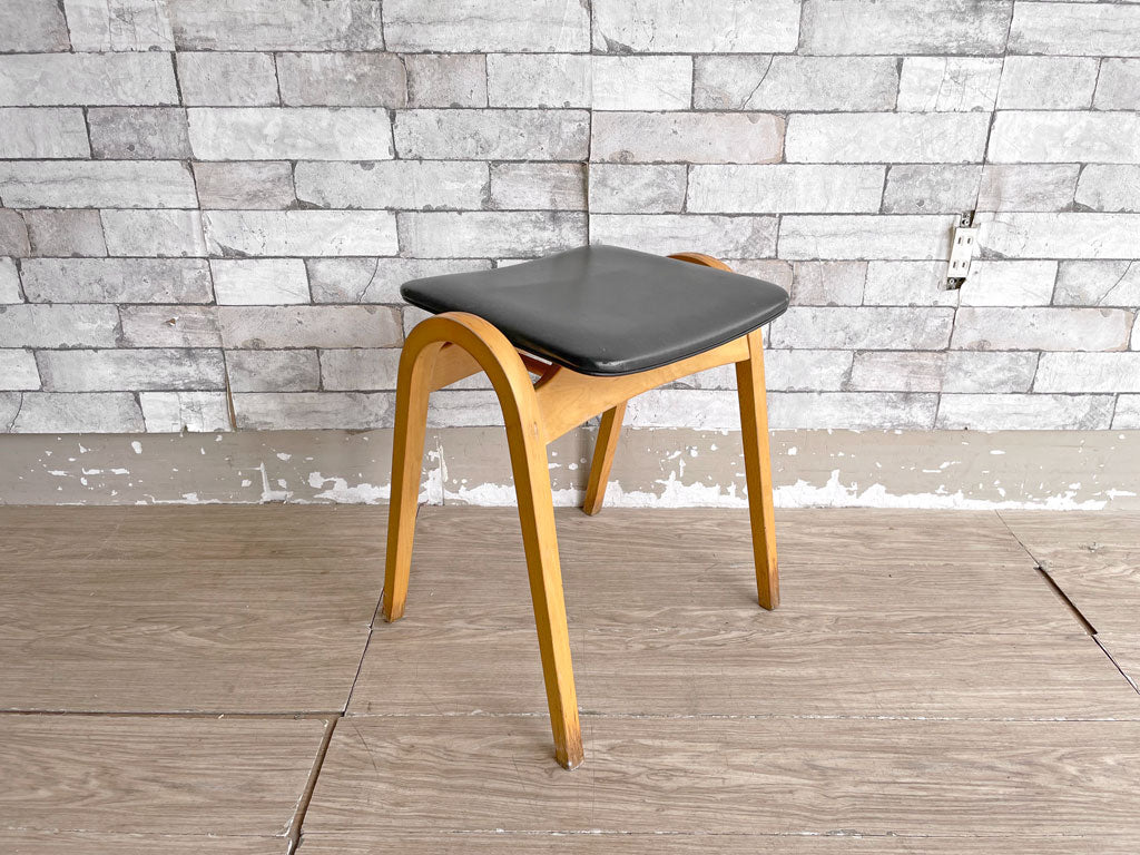 秋田木工 Akimoku ビンテージ 剣持スツール No.202 PVCレザー ブラック スタッキングスツール 剣持勇 ジャパニーズモダン 中古品 買い取りしました。