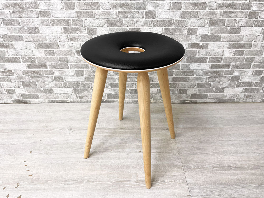 天童木工 TENDO 3165 リングスツール 加藤徳吉 ブラック メープル材 ビニールレザー 箱付 美品 グッドデザイン賞 定価39,600円 中古品 買い取りしました。