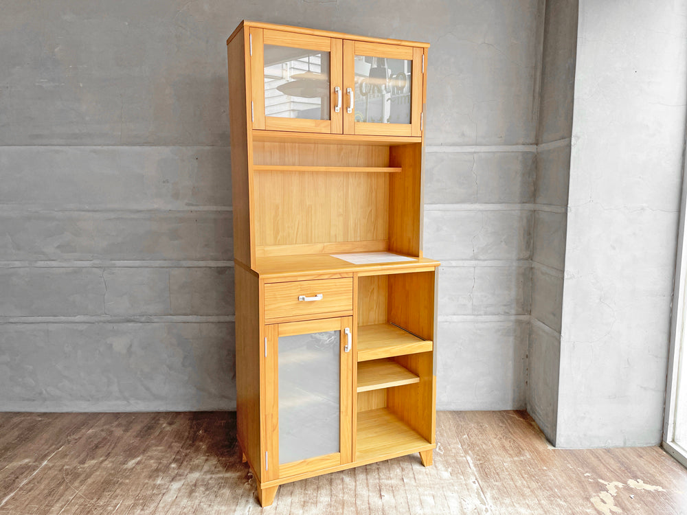 モモナチュラル MOMO Natural ランド LAND カップボード キッチンボード 食器棚 オープン パイン無垢材 W77cm 定価¥87,000- 中古品 買い取りしました。