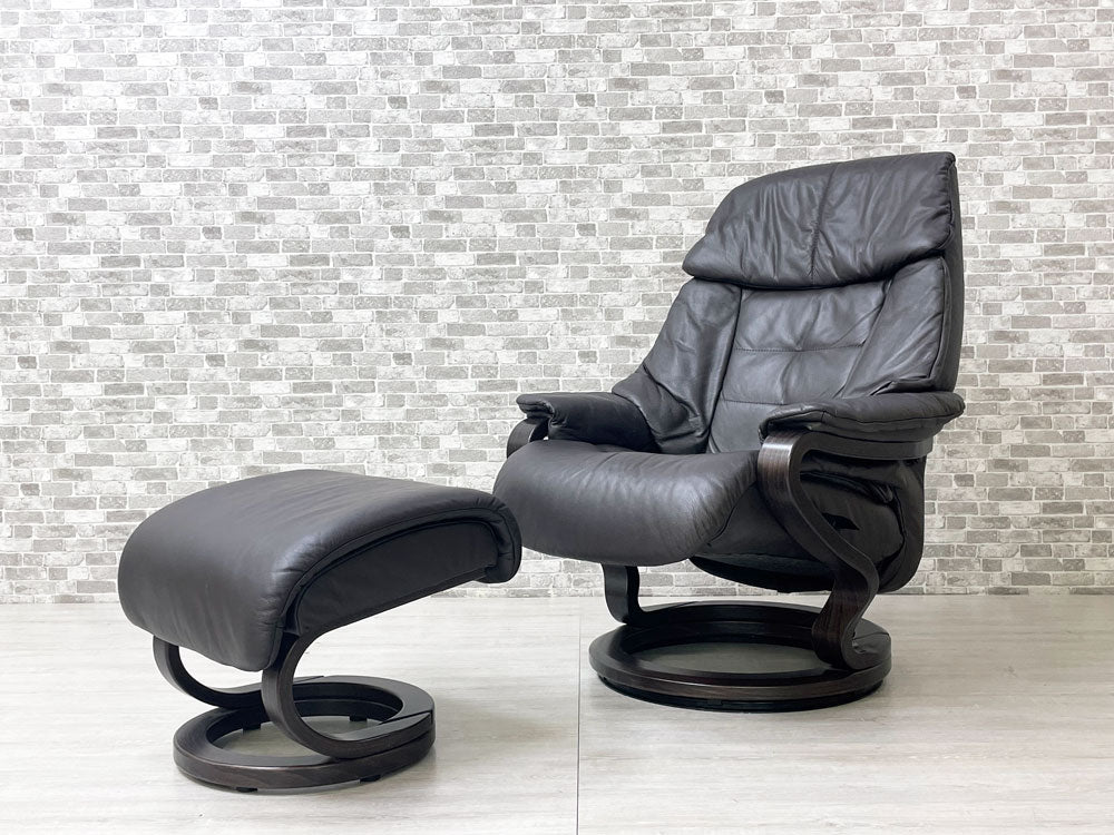 ヒモラ himolla ゼロストレス リクライニングチェア & オットマン Mサイズ 本革 ビーチ材 ダークブラウン ドイツ IDC大塚家具取扱 参考価格￥418,000-  中古品 買い取りしました。