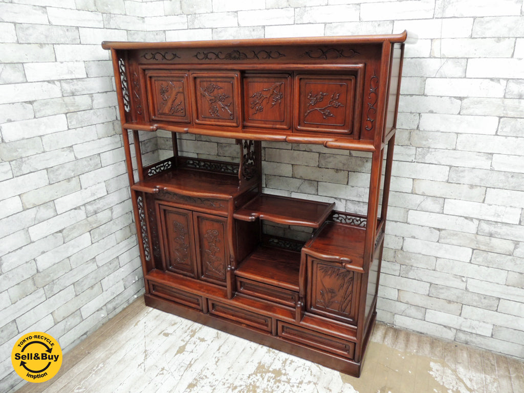 李朝家具 花梨材 飾り棚 茶箪笥 違い棚 オープンシェルフ 中古品 買い取りしました。
