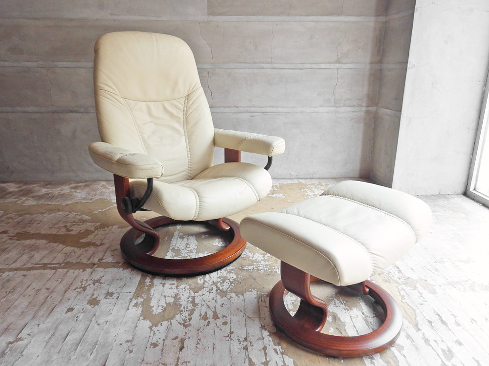 エコーネス EKORNES ディプロマット ストレスレスチェア stressless リクライニングチェア & オットマン レザー 北欧 ノルウェー 説明書付  中古品 買い取りしました。