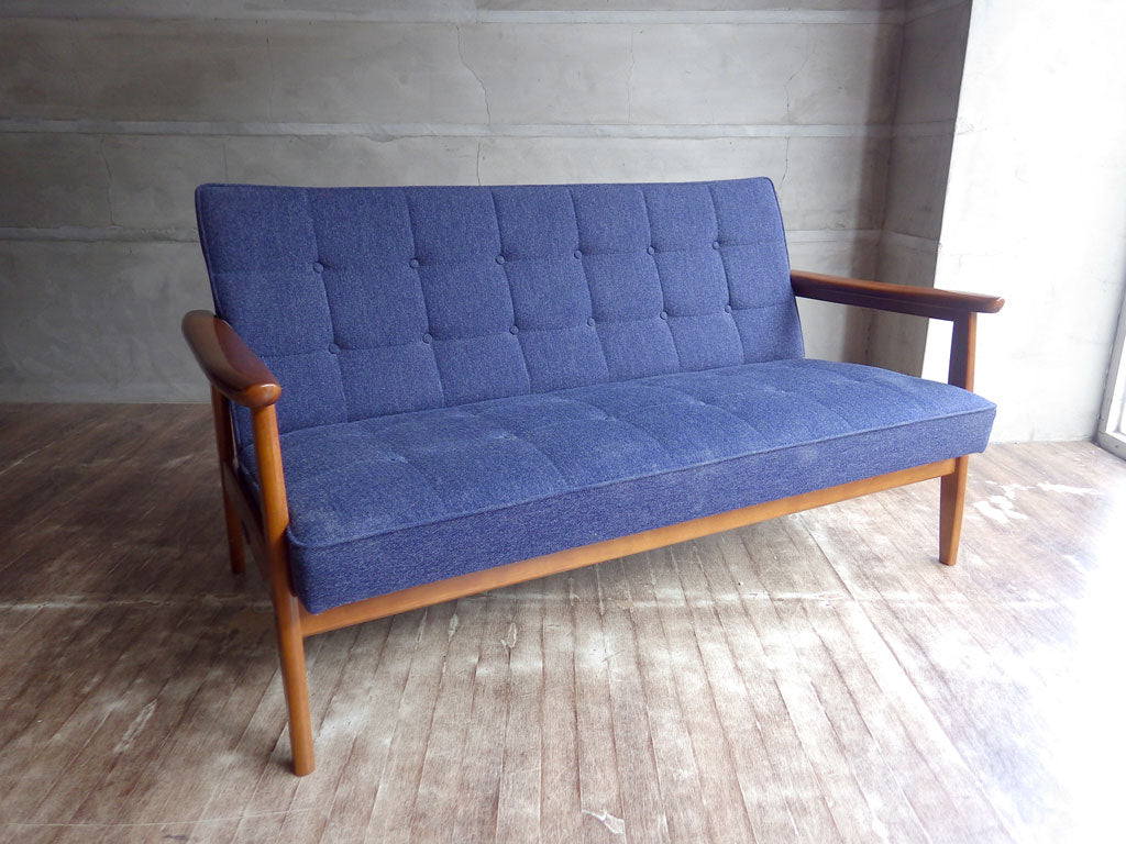 カリモク60 Karimoku60 Kチェア 2シーター ソファ タープブルー 60's レトロモダン ミッドセンチュリー 中古品 買い取りしました。
