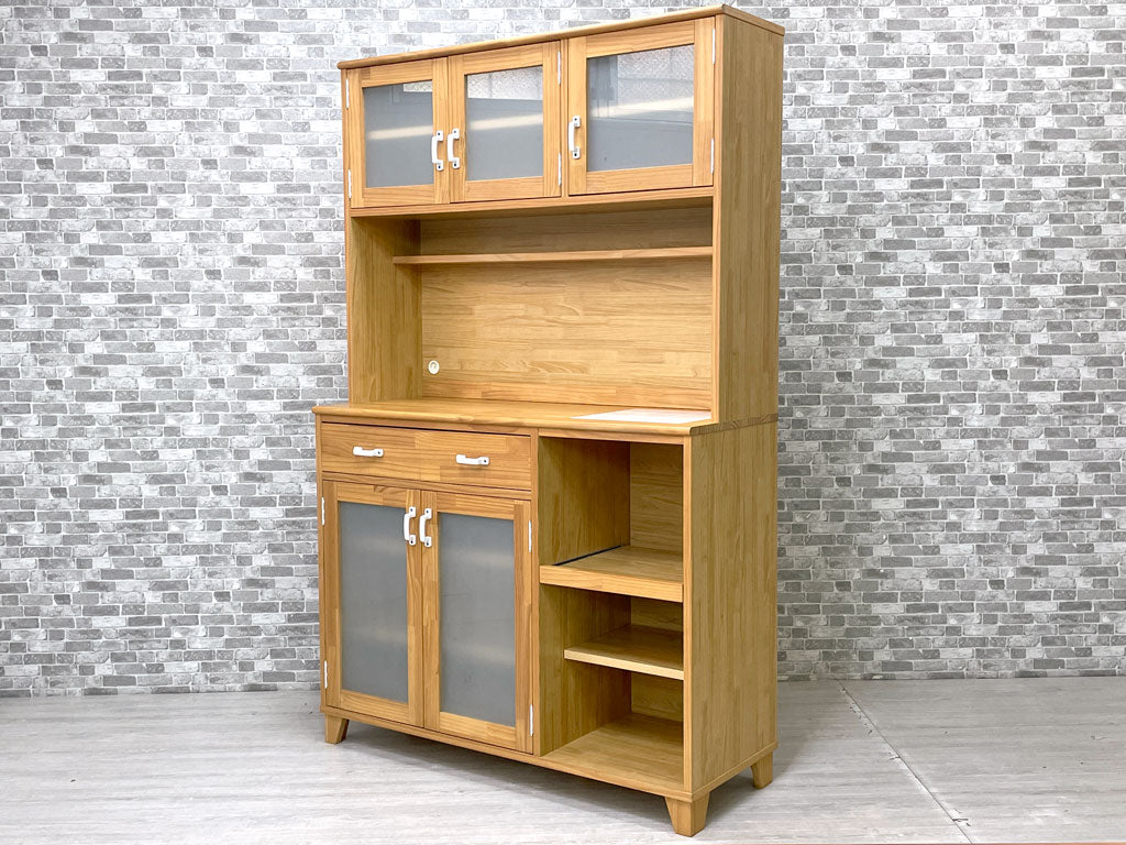 モモナチュラル Momo Natural ランド LAND キッチンボード パイン無垢材 タイルトップ レンジボード 食器棚 W113cm 定価￥118,500- 中古品 買い取りしました。