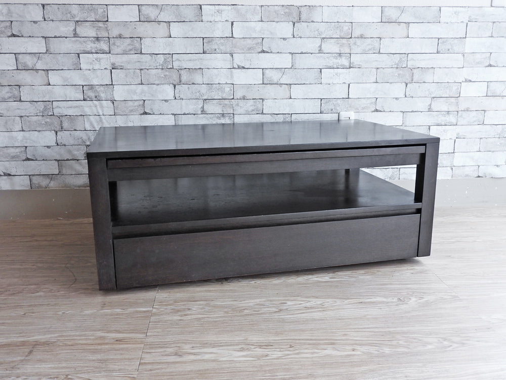 クレイト＆バレル Crate&Barrel ストレージ コーヒーテーブル Storage Coffee Table ローテーブル 抽斗1杯＆サイド天板付 ダークブラウン アメリカ USA  中古品  買い取りしました。