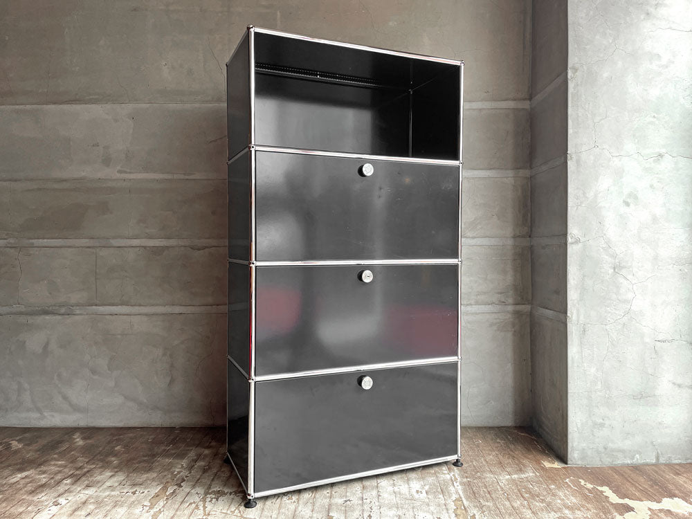 ユーエスエムハラー USMハラー USM Haller キャビネット シェルフ 1列4段 ドロワー×1 ドロップダウンドア×2 グラファイトブラック W77×D37cm  中古品 買い取りしました。