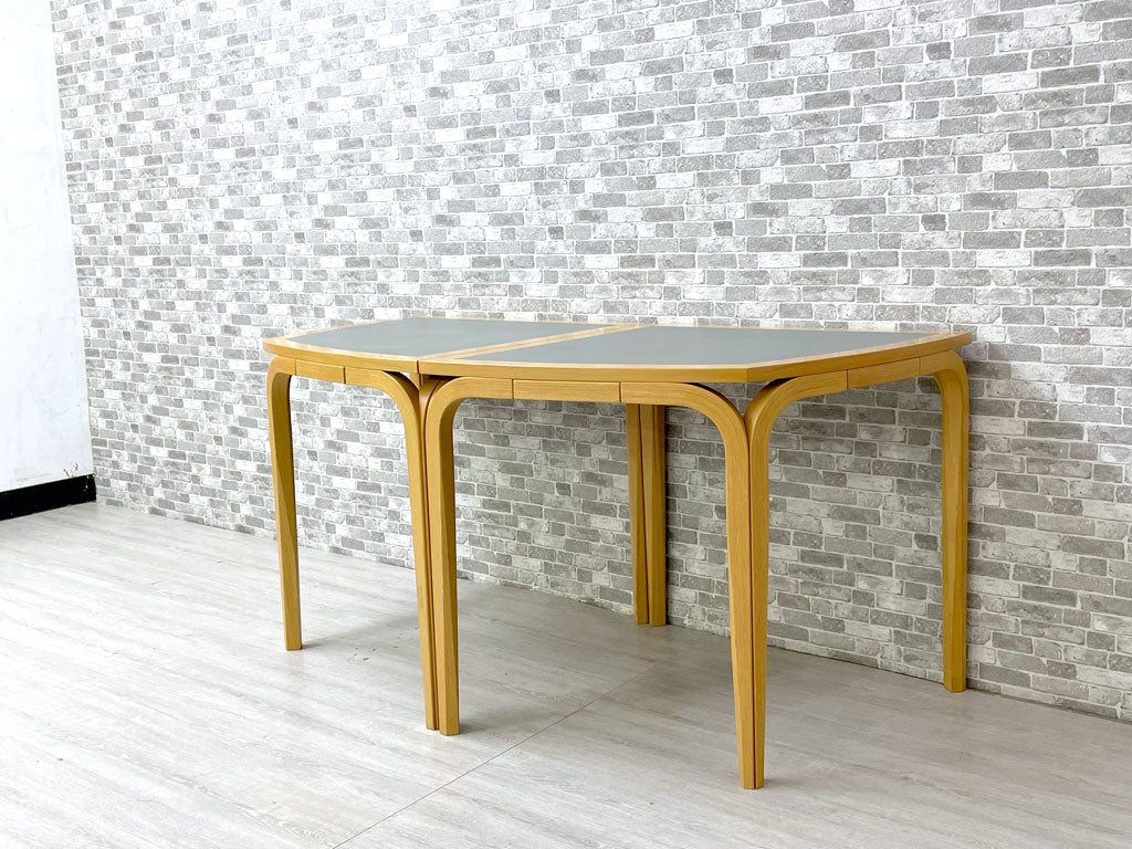 マグナスオルセン Magnus Olesen 扇型 コーナー テーブル2点セット ダイニングテーブル リノリウム × ビーチ材 R・ティエセン＆J・ソーレンセン 北欧 デンマーク 中古品 買い取りしました。