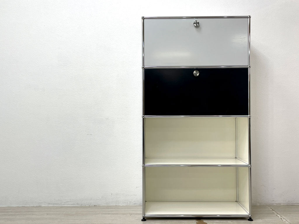 ユーエスエムハラー USMハラー USM Haller モジュラーファニチャー キャビネット シェルフ 1列4段 ホワイト ライトグレー ブラック ドロップダウンドア 定価￥265,639- 中古品 買い取りしました。