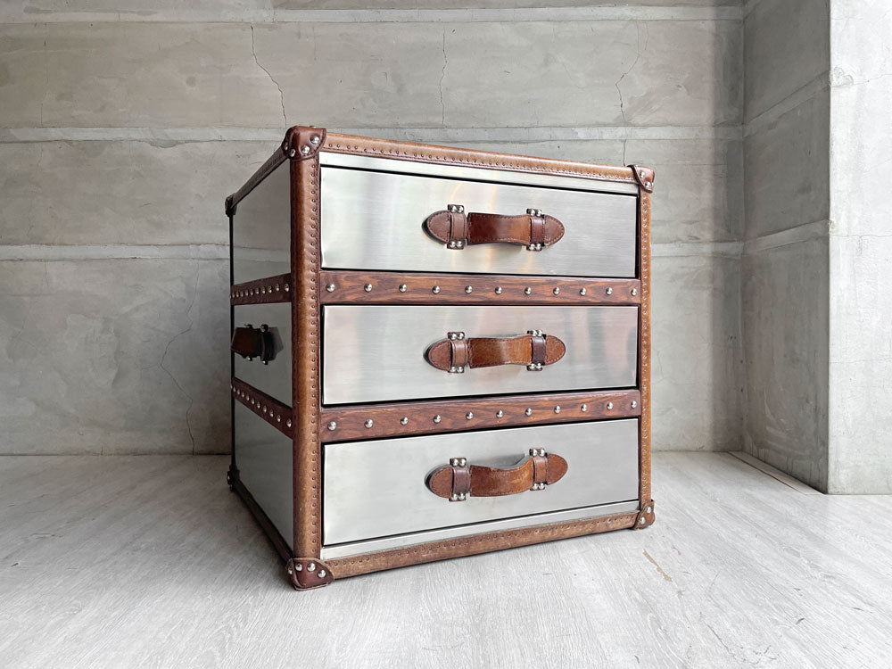 レストレーション ハードウェア Restoration Hardware メイファ スチーマー トランク MAYFAIR STEAMER TRUNK 3ドロワー サイドテーブル 中古品 買い取りしました。