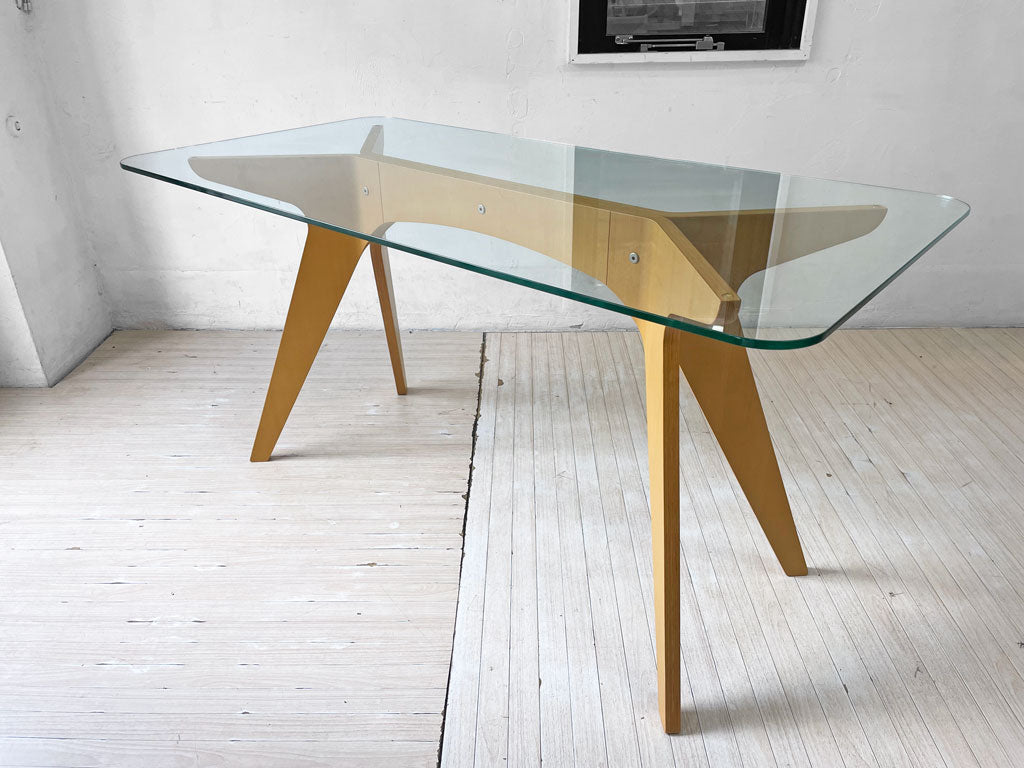 イーアンドワイ E&Y ペガサス ダイニングテーブル PEGASUS DINING TABLE Sサイズ W140cm ガラストップ ビーチ材 ナチュラル 定価￥154,000- ★～色物では無い～